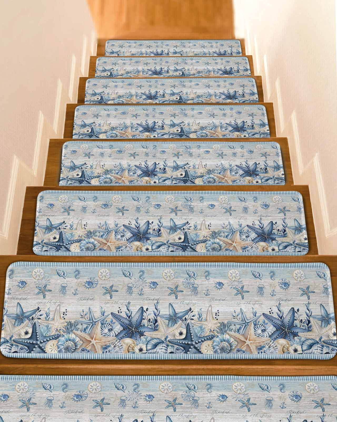 Ocean Starfish Stair Treads Coastal Vintage Blue Sea Shell Seahorse ...
