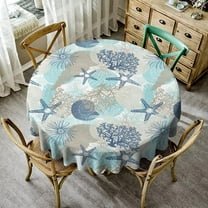 Ocean Starfish Tablecloth, Nautical Coastal Beach Algae Corals and Seashells Print Table Cover for Home Dining Room Kitchen Decor, Round(60x60in)