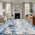 thumbnail image 1 of Ocean Starfish Washable Living Room Rugs 5'x8', Coastal Vintage Blue Sea Shell Seahorse Jellyfish Stripe Low Pile Throw Large Area Rug Non-Slip Sturdy Edge Binding Carpet for Living Room Kitchen, 1 of 9