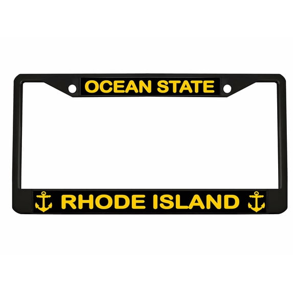 Ocean State Rhode Island Style Metal License Plate Frame Personalized/Car Accessories Car Tag Holder Cover (Black/Black/Yellow)