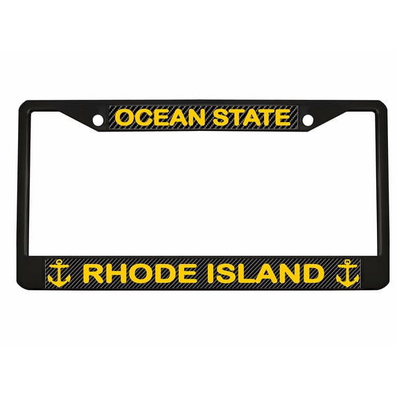 Ocean State Rhode Island Style Metal License Plate Frame Personalized/Car Accessories Car Tag Holder Cover Carbon (Black/Carbon/Yellow)