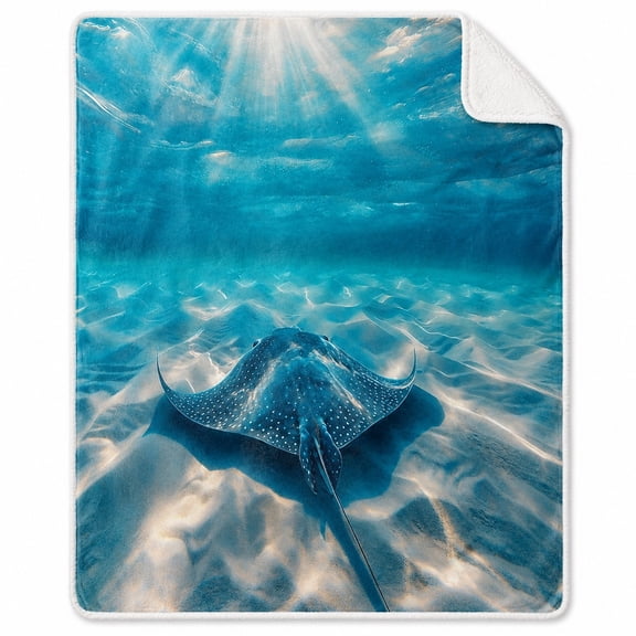 Ocean Stingray Sherpa Blanket, Multicolor Marine Fleece Throw