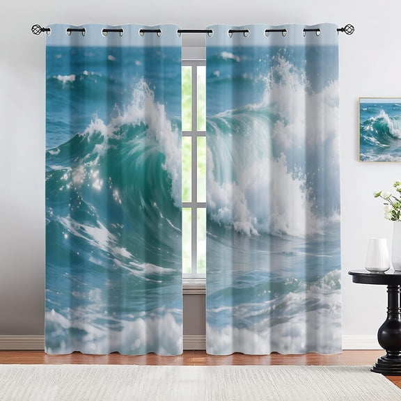 Ocean Storm Beach Blackout Curtains, Coastal Seascape Window Drapes for Bedroom Living Room, Grommet Curtains for Kitchen Decor 42"W x 63"L (2 Pack)