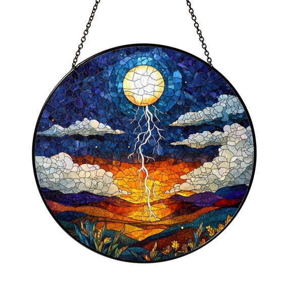 Ocean Storm Scene Stained Glass Suncatcher – Abstract Nature Decor1901