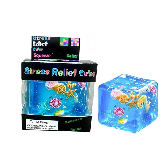 Ocean Stress Squishy Cube Toys, Stress Relief Fidget Toys | Clear Cube Sensory Squeeze Toys for Kids Adults, Gifts, Party Favors, Christmas Stocking Stuffers