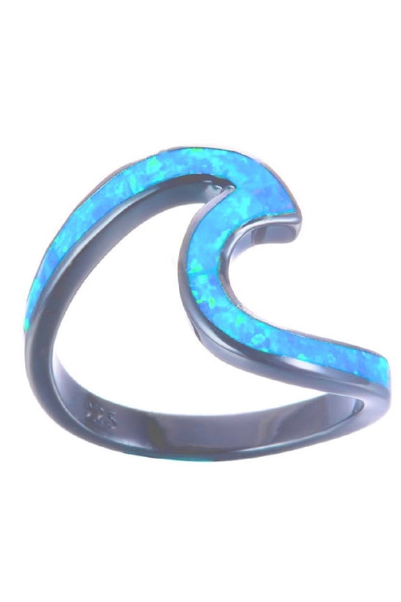 Ocean Style 925 Sterling Silver Wave Shape Blue Opal Stone Finger Rings Women Pa (9)