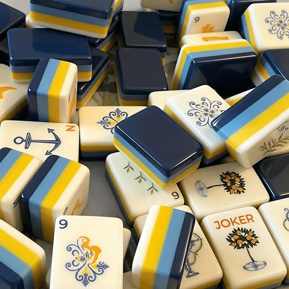 Ocean Style American Mahjong Set - Blue Captain Style Four-Layer Acrylic Mahjong Tiles - With Storage Bag - Suitable for Daily Gatherings or Holiday Entertainment