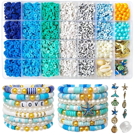 Ocean Style Pearl Bead Jewelry Making Kit, Acrylic Letters Loose Beads for Necklace Bracelet Making