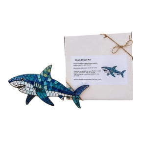 Ocean Style Shark Mosaic Art Pack, Transparent Acrylic Base Glass Tile DIY Kit for Table Display Decor (Shark)