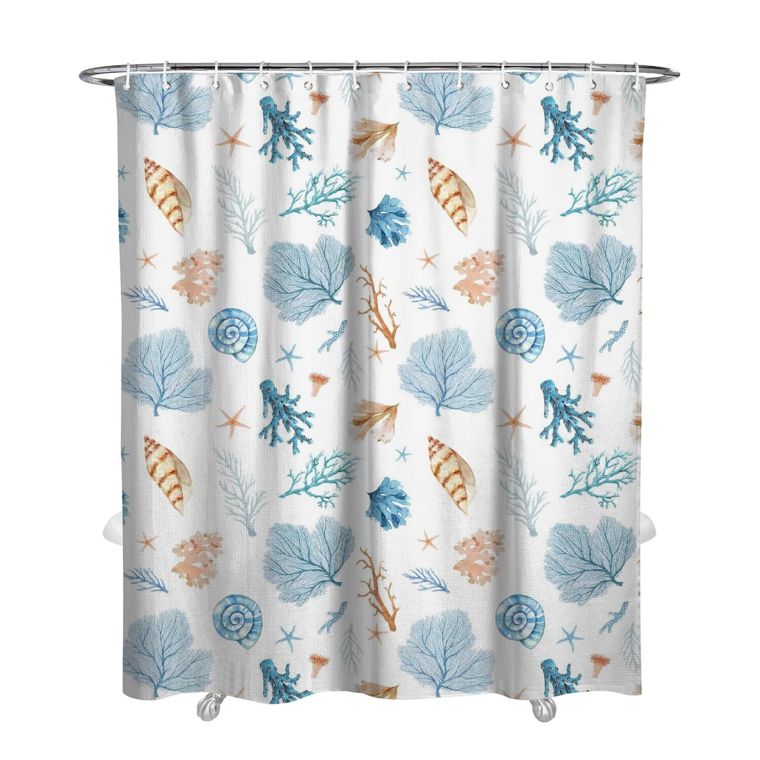 Ocean Style Shower Curtain - Eco-Friendly Marine Life Print with 12 Non ...