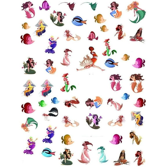 Ocean Summer Inspired Mermaid Princess with Fish and Marine Life Nail Art Stickers