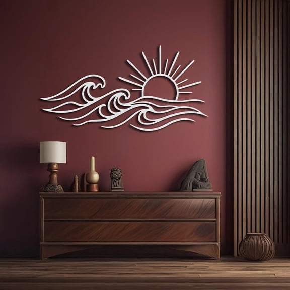 Ocean Sun Waves Metal Wall Art, Coastal Line Art Wall Decor for Indoor or Outdoor Use