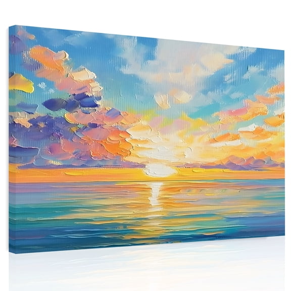 Ocean Sunrise Canvas Print Wall Art, Landscape Colorful Abstract Art Wall Decor Modern Artwork Paintings Pictures for Living Room Framed and Stretched Ready to Hang, 16" x 20"