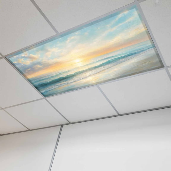 Ocean Sunrise Coastal Fluorescent Light Covers, Summer Beach Abstract Art Magnetic Light Covers for Ceiling Lights, Fluorescent Ceiling Shade Filters for Classroom Bedroom Office 4x2Ft x 1PCS
