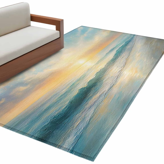 Ocean Sunrise Coastal Large Area Rugs for Bedroom Living Room, Soft Non Slip Carpet Bedside Rug, Summer Beach Abstract Art Rectangular Floor Cover Kitchen Accent Rug 4'x6' for Dining Room/Office
