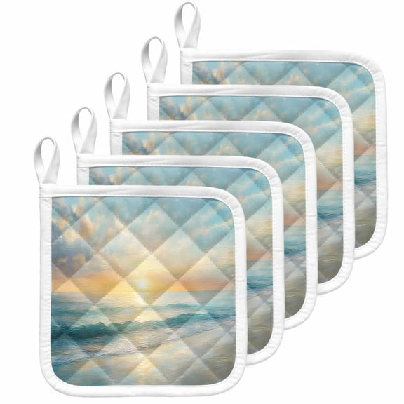 Ocean Sunrise Coastal Pot Holders for Kitchen Heatproof Potholder, 5 Pack Summer Beach Abstract Art Hot Pads Multipurpose Oven Pads Cloth Potholders Trivet for Cooking Baking