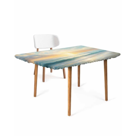 Ocean Sunrise Coastal Rectangle Tablecloth, Waterproof Elastic Fitted Table Covers for 3 Foot Tables, 24x36inch Decorative Tablecloths for Picnic, Camping, Indoor, Outdoor, Summer Beach Abstract Art