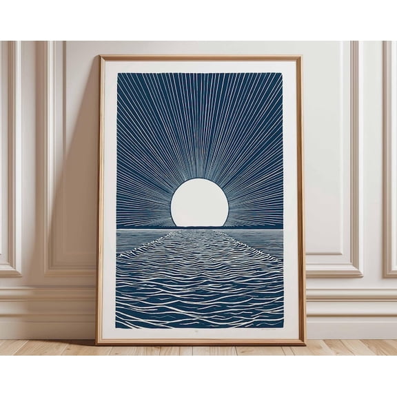 Ocean Sunrise Sun Waves Wall Art Print, Unframed Paper Poster 8x10in