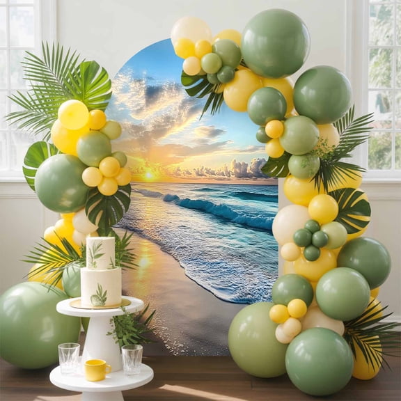 Ocean Sunrise Sunset Arch Backdrop Cover, 6.6FT, Beach Waves Sea Scenery Spandex Arch Covers Double-Sided Backdrop for Wedding Birthday Party Photo Background Decoration