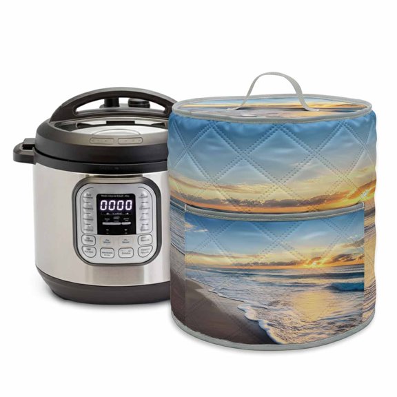 Ocean Sunrise Sunset Pressure Cooker Cover Beach Waves Sea Scenery Romance Dust Cover for Kitchen Appliances with Top Handle & Storage Pockets, Fits 6 Quart Instant Pot, Air Fryer, Crock Pot