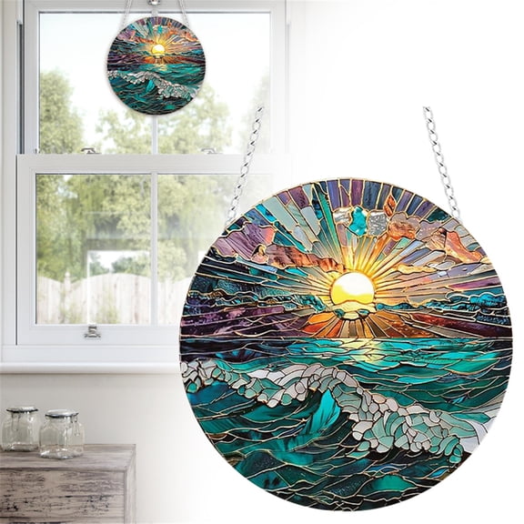 Ocean Sunset Acrylic Wall Art Coastal Themed Window Hanging Decoration Beach Style Home Decor For Living Room Bedroom