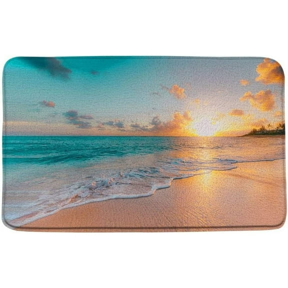 Ocean Sunset Bath Mat Beach Coastal Sea Wave Summer Tropical Hawaiian Seashore Sunrise Exotic Nature View Soft Microfiber Memory Foam Non Slip Backing Bathroom Rugs 24"x16"