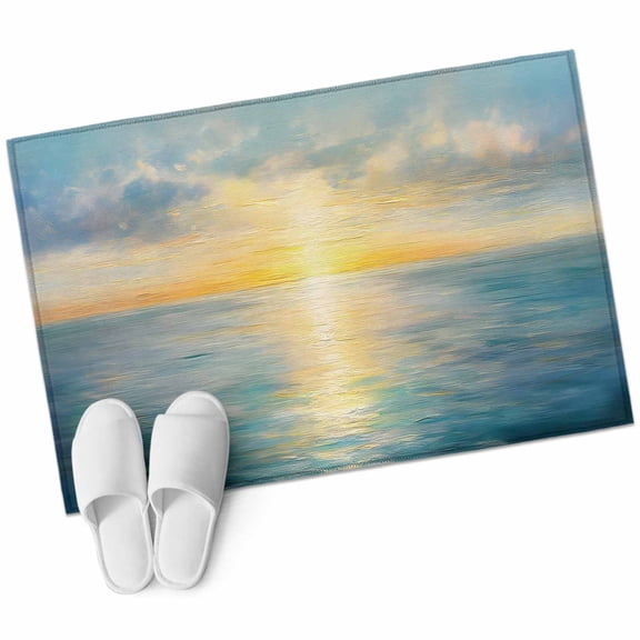 Ocean Sunset Bathroom Mat 2x3 FT, Non Slip Small Kitchen Mat, Blue Sky Sea Minimalist Abstract Art Washable Soft Backed Front Door Throw Rug Non-Shedding Indoor Outdoor Doormat for Entryway Sink