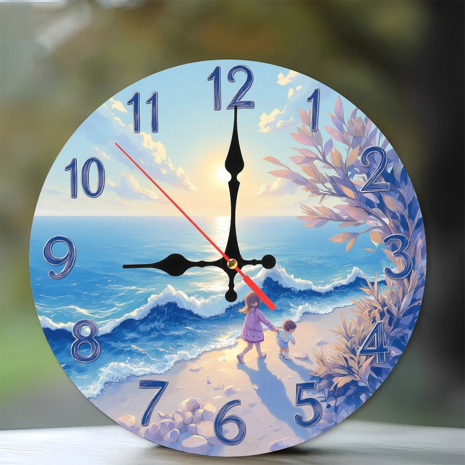 Ocean Sunset Beach Wall Clock Cute Girl Boy 10-Inch Silent Wooden Wall ...