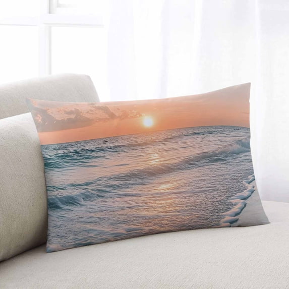 Ocean Sunset Body Pillow Cover, Pillowcase Protectors with Zipper, Breathable Decorative Throw Pillow Case Cover, Summer Beach Shore Sky Sun Scenery Pillow Shams for Couch Sofa 24x36Inch