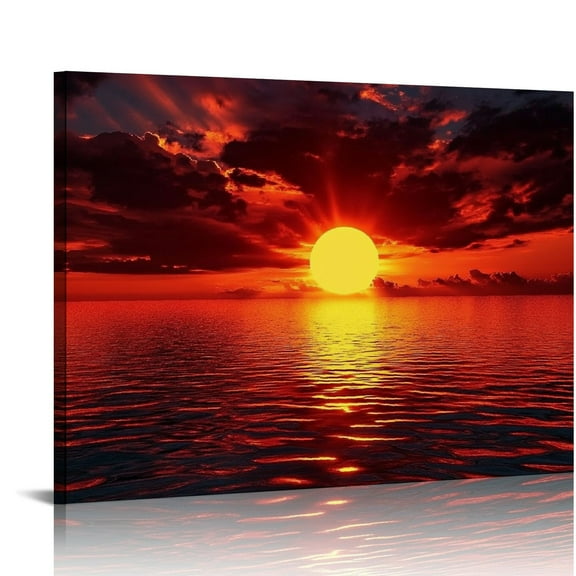 Ocean Sunset Canvas Art Print - Sky, Dramatic Seascape, 20x16 Unframed