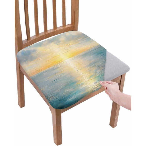 Ocean Sunset Chair Seat Covers for Dining Room Stretch Chair Seat Covers Set of 2, Blue Sky Sea Minimalist Abstract Art Chair Seat Protector Cushion Slipcovers for Kitchen Restaurant Office