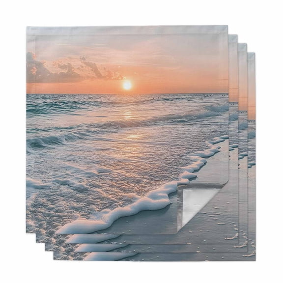 Ocean Sunset Cloth Napkins, Summer Beach Shore Sky Sun Scenery Washable and Reusable Dinner Napkins Set of 4, Table Napkin for Kitchen Party Birthday Wedding Hotel Housewarming 20"x20"