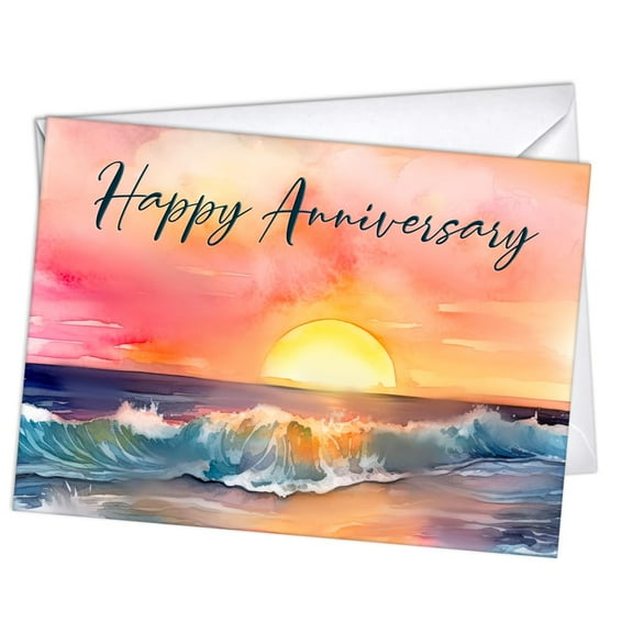 Ocean Sunset Couple's Anniversary Greeting Cards | 1 Pack Single (5x7)