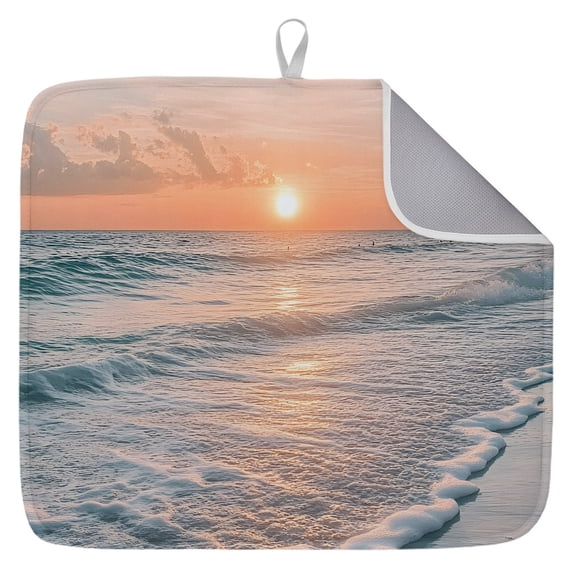 Ocean Sunset Dish Drying Mat for Kitchen Counter,Summer Beach Shore Sky Sun Scenery Dish Mat Drying Kitchen Mat for Sink Fridge Drawer Absorbent Dishes Drainer Mats Microfiber Drying Pad 1pcs 16"x18"