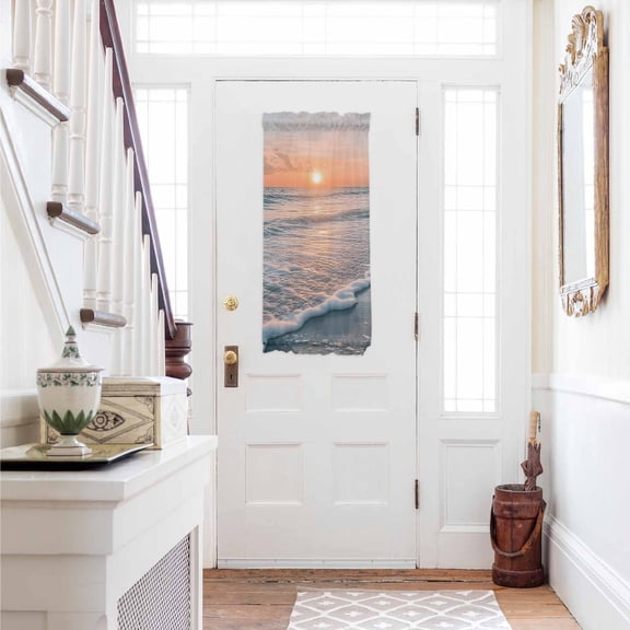 Ocean Sunset Door Curtains for Door Window, French Sidelight Front Back Door Curtains With Tieback, Summer Beach Shore Sky Sun Scenery Kitchen Rod Pocket Drapes Panel, 25"x40"