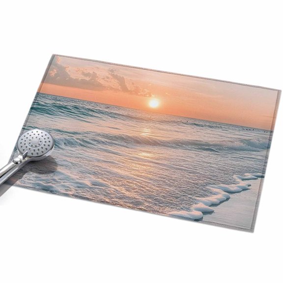 Ocean Sunset Entryway Rug 2x3ft Washable Non Slip Bathroom Rug Low Pile Soft Indoor Floor Front Door Mat Summer Beach Shore Sky Sun Scenery Rectangle Area Rugs Carpet for Kitchen Office Dining Room