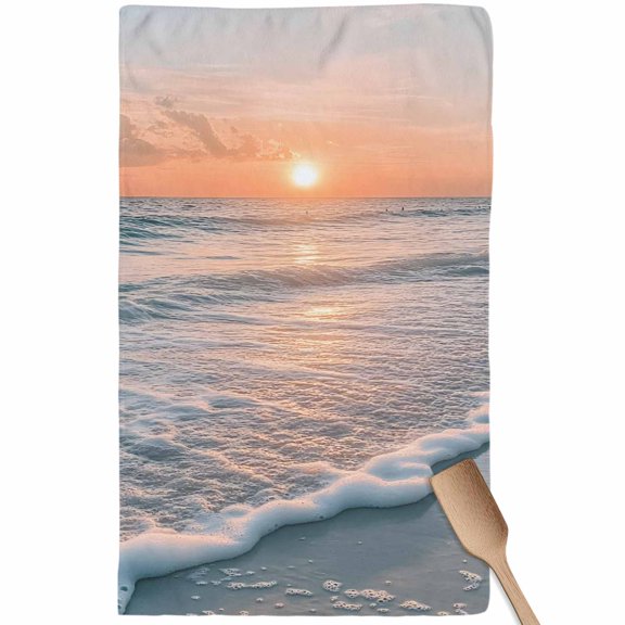 Ocean Sunset Kitchen Towel Dish Cloths Set of 1, Microfiber Soft Kitchen Hand Towels, Summer Beach Shore Sky Sun Scenery Absorbent Quick Drying Dishcloths 18 x 28 Inches