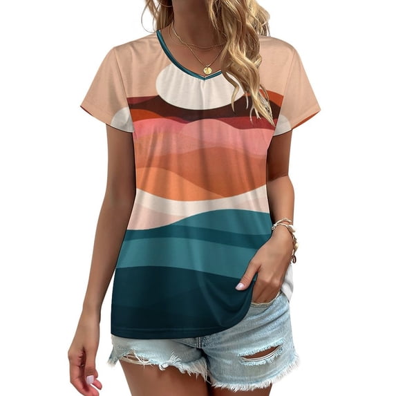 Ocean Sunset Layers Women's Blouse Short Sleeve Women's Top T-Shirt Spring Summer Clothes