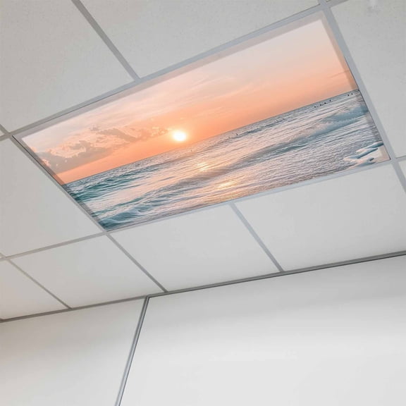 Ocean Sunset Magnetic Fluorescent Light Covers for Ceiling Lights 2 x 4 Feet, Summer Beach Shore Sky Sun Scenery Office Classroom Kitchen Drop Ceiling Light Covers Lighting Filters Shade Panel 1 Pack