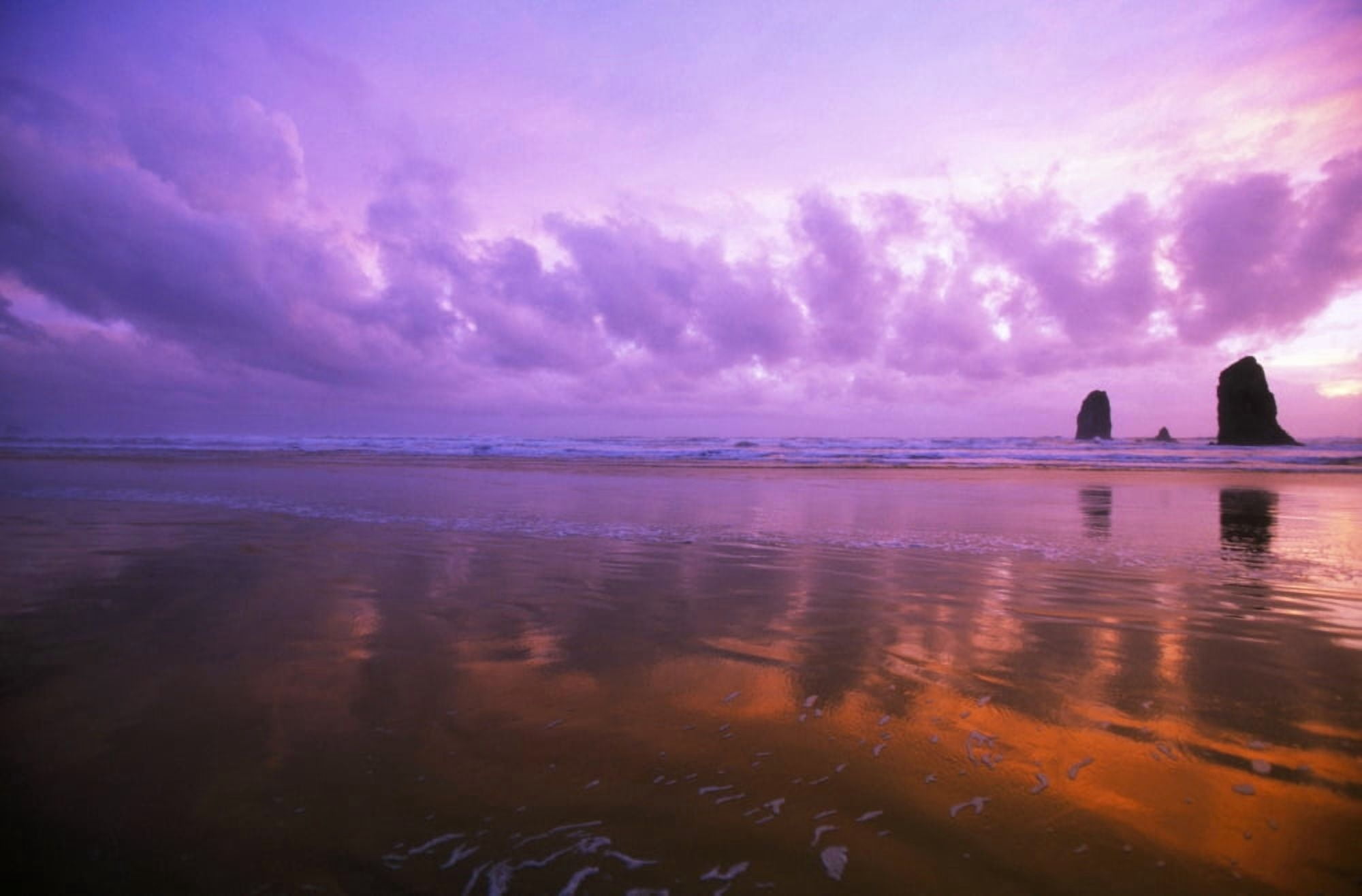 Ocean Sunset Needle Rocks Cannon Beach Canvas Art - Natural Selection Craig Tuttle Design Pics (36 x 24)