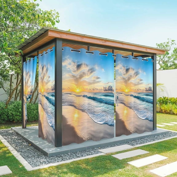 Ocean Sunset Outdoor Curtains for Patio Waterproof,Windproof Privacy Curtains with Weighted Bottom,Beach Blue Sky Coastal Seashore Summer Outside Drapes for Picnic Garage Yard Cabana 54"x84" 1 Panel
