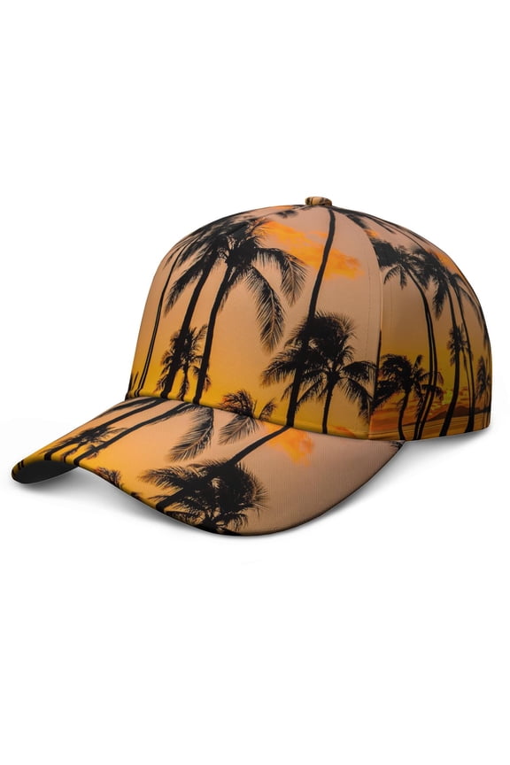 Ocean Sunset with Palm Trees Baseball Cap, Classic Adjustable Dad Hat with Quick-Drying and Sweat Absorption, Tropical Beach Sunset Pattern Performance Hat for Casual Outdoor Sports