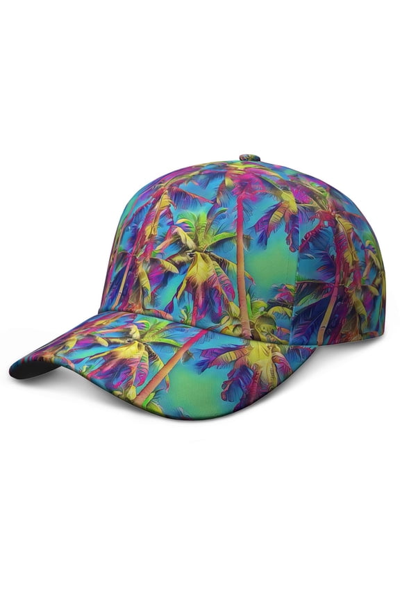 Ocean Sunset with Palm Trees Baseball Cap, Classic Adjustable Dad Hat with Quick-Drying and Sweat Absorption, Tropical Beach Sunset Pattern Performance Hat for Casual Outdoor Sports