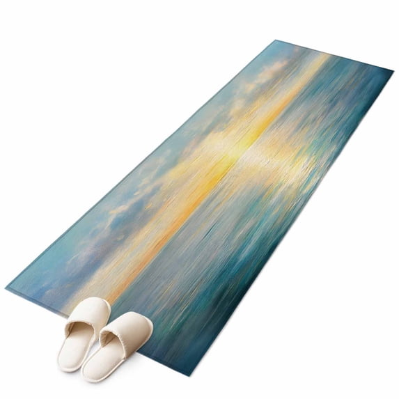 Ocean Sunset Runner Rug 2x6 FT, Non Slip Hallway Carpet, Blue Sky Sea Minimalist Abstract Art Washable Soft Floor Carpet Throw Runner Carpet Long Rug for Entryway Kitchen Bedside Sliding Door