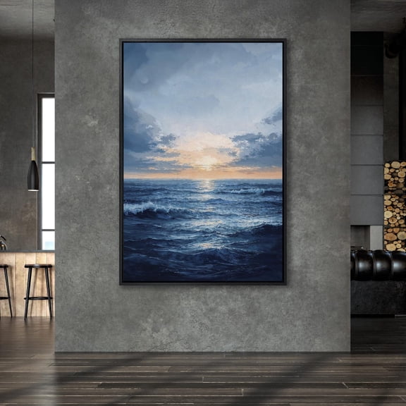 Ocean Sunset Seascape, Serene Nautical Theme, Relaxing Decor, Poster, Sea Landscape Art, Ready To Hang, Sea Lovers, Stretched Canvas Size 12x18