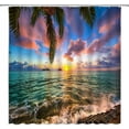 thumbnail image 1 of Ocean Sunset Shower Curtain Tropical Beach Palm Leaves Tree Sea Waves Seaside Nature Scenery Coastal Cloudy Sky Landscape Fabric Bathroom Decor Set with Hooks(84" Wx70 H), 1 of 3