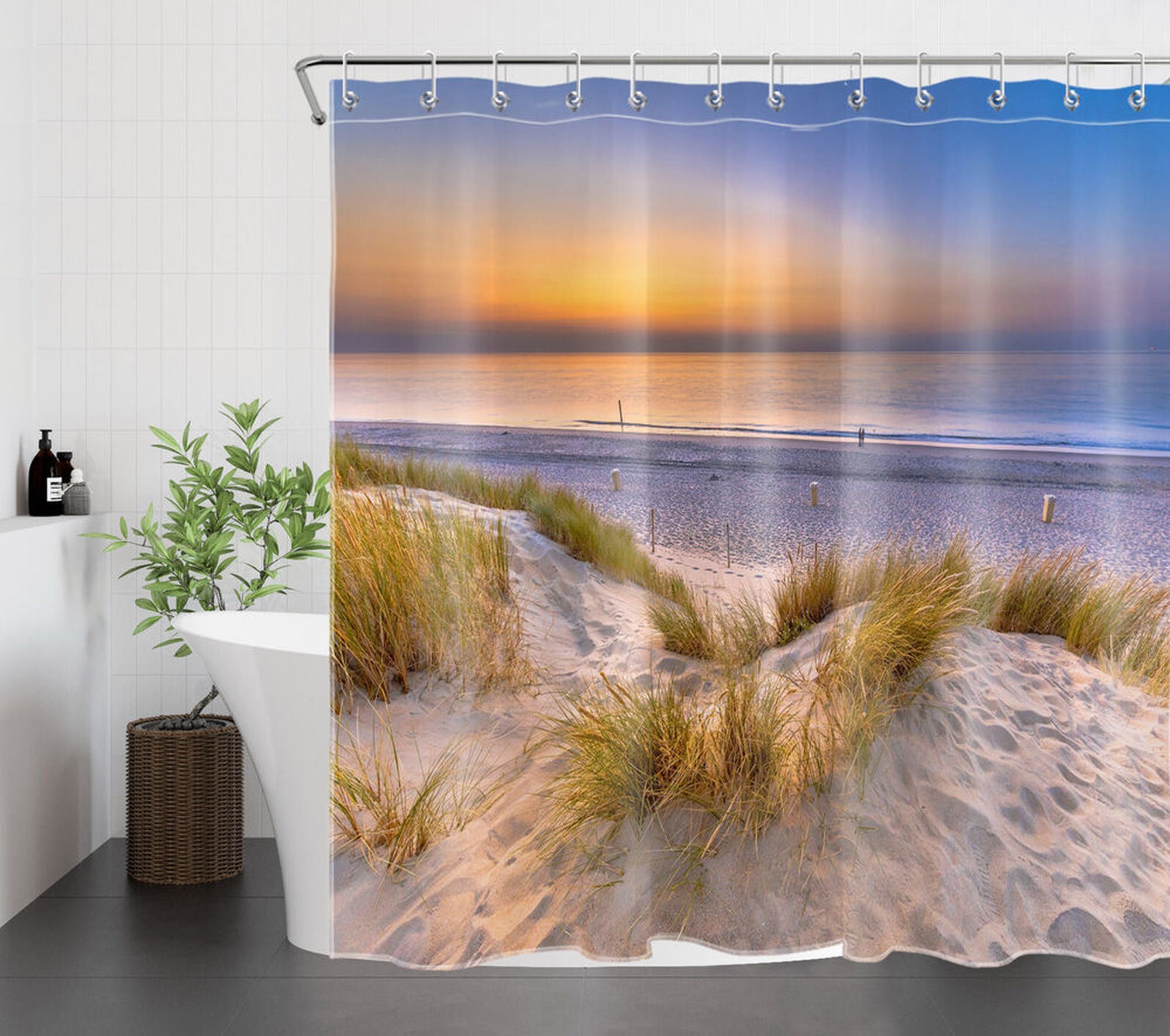 Ocean Sunset Shower Curtain for Beachy Bathroom Vibes