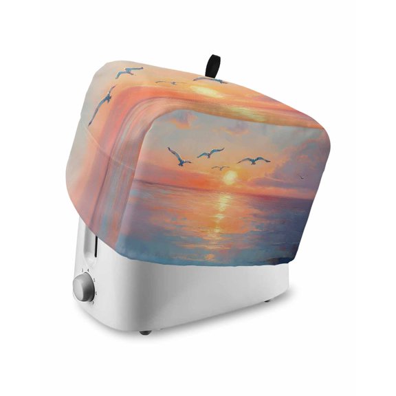 Ocean Sunset Small Toaster Cover 2 Slice, Kitchen Appliance Covers, Orange Blue Sea Seagull Oil Painting Toaster Oven Cover with Loop, Bread Machine Cover Polyester Dust Cover Protection