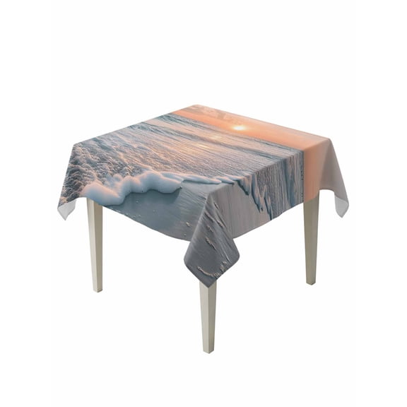 Ocean Sunset Table Cloth, Summer Beach Shore Sky Sun Scenery Waterproof Tablecloth for Square Tables, Reusable Washable Fabric Table Cover for Restaurant Kitchen Dining Tables 54"x54"