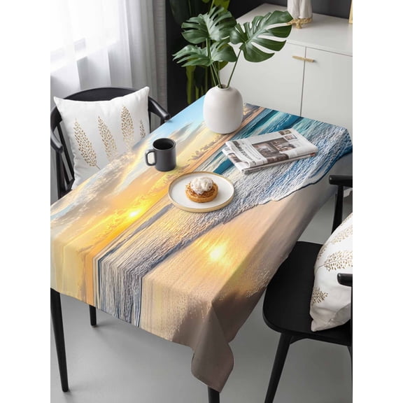 Ocean Sunset Tablecloth Rectangle Table Cloths 54x108, Waterproof Tablecloth Outdoor Table Cloth, Beach Blue Sky Coastal Seashore Summer Washable Table Cover for Kitchen Dinning Party